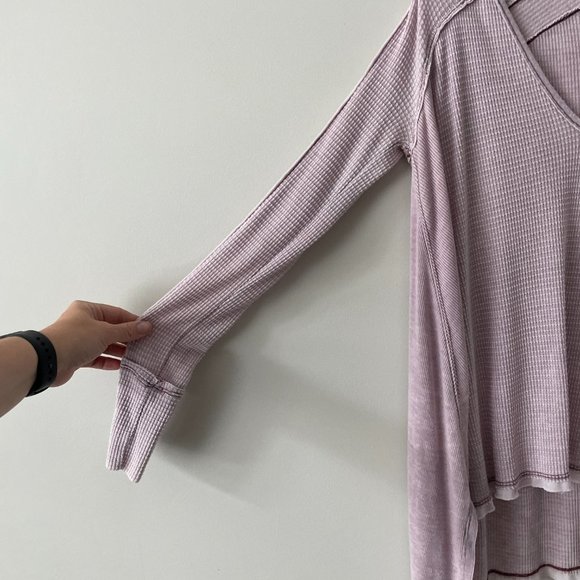 Free People Pacific Drippy Waffle Knit Thermal Tunic Plunging Top Purple Small - Picture 6 of 8